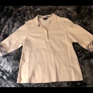 Cream Burberry 1/4 ZIp Knit Pullover